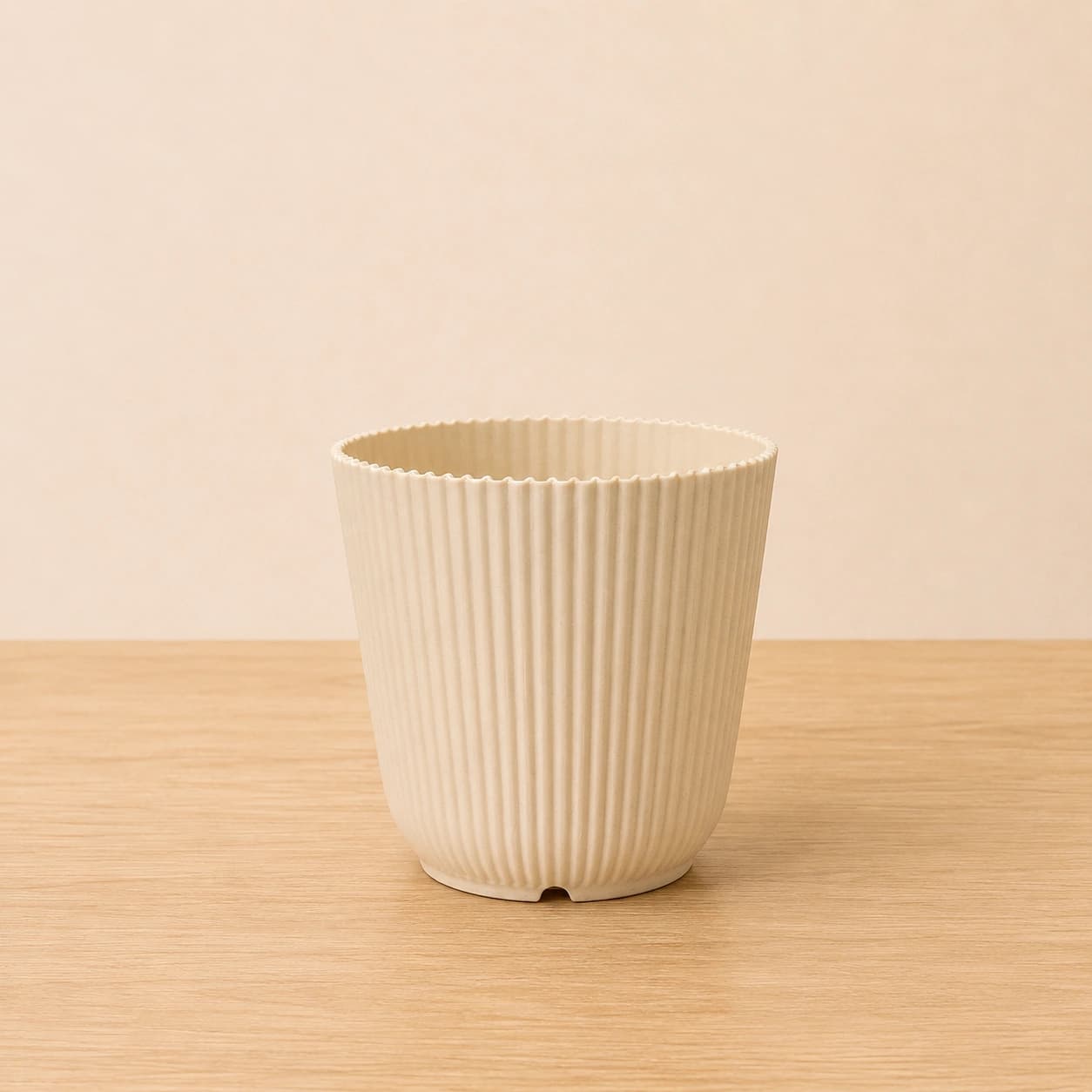 Matte White Ribbed Plastic Planter Pot