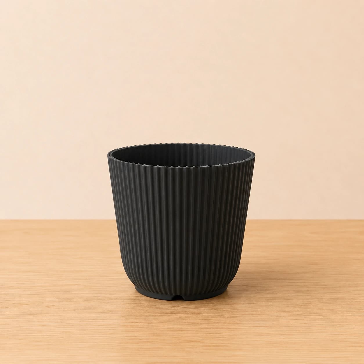 Matte Black Ribbed Plastic Planter Pot